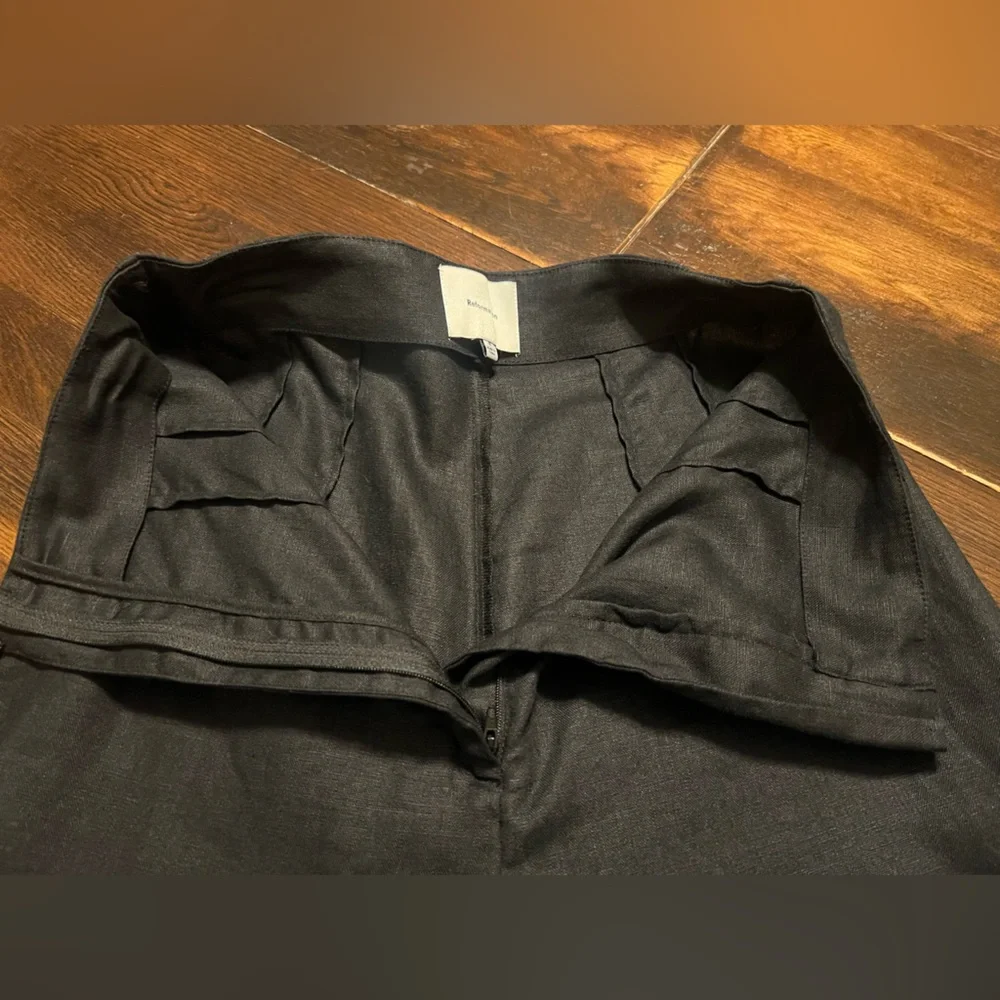 Reformation 100% Linen Pants Women’s 6 Black Straight Leg High Rise Pleated Zip